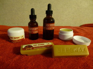 Propolis extract, beeswax, and skin/lip balm